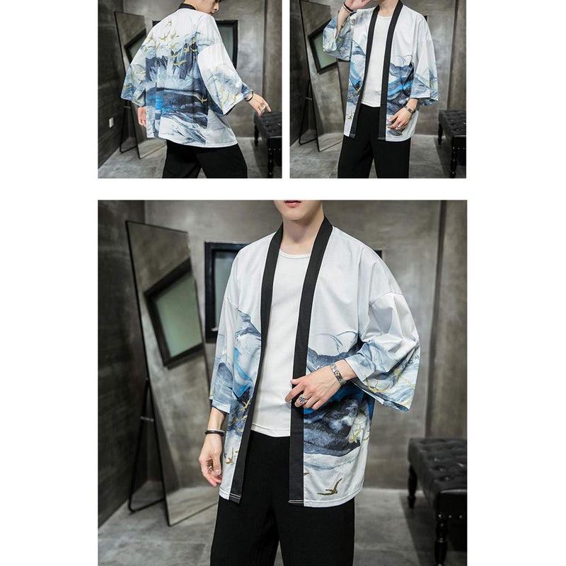 Seidarise Men's Haori Jacket Kimono Cardigan Yukata Noragi Happi Coat - Image 2